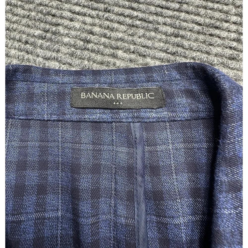 Banana Republic Blazer Mens 46R Blue Check Slim Fit Stretch Sport‎ Coat Jacket